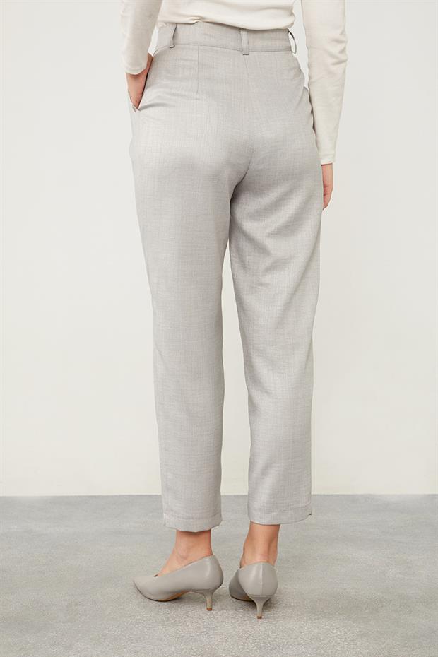 Gri Keten Kumaş Havuç Pantolon