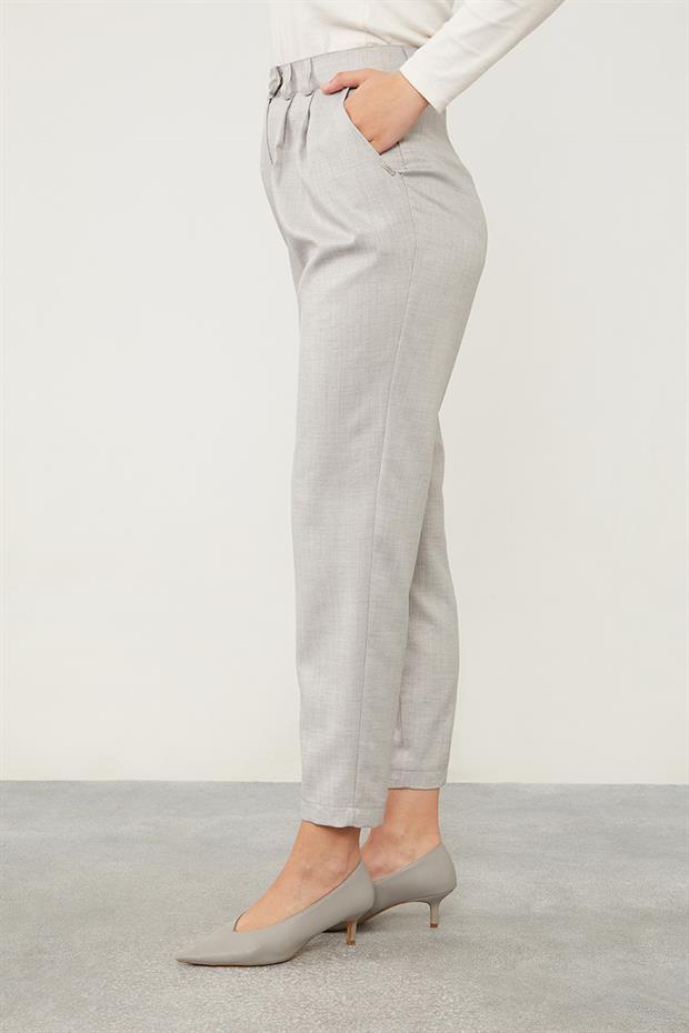 Gri Keten Kumaş Havuç Pantolon