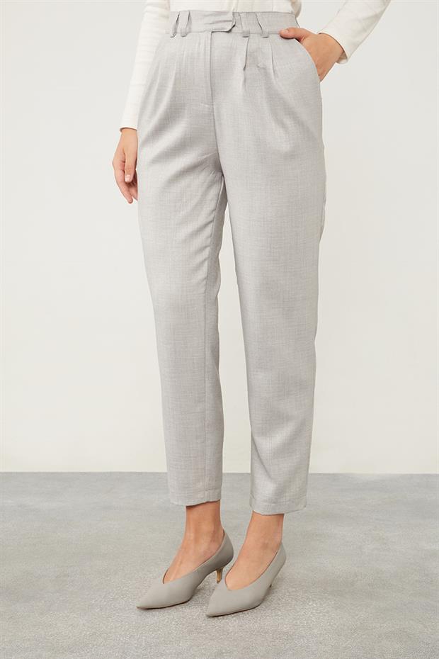 Gri Keten Kumaş Havuç Pantolon