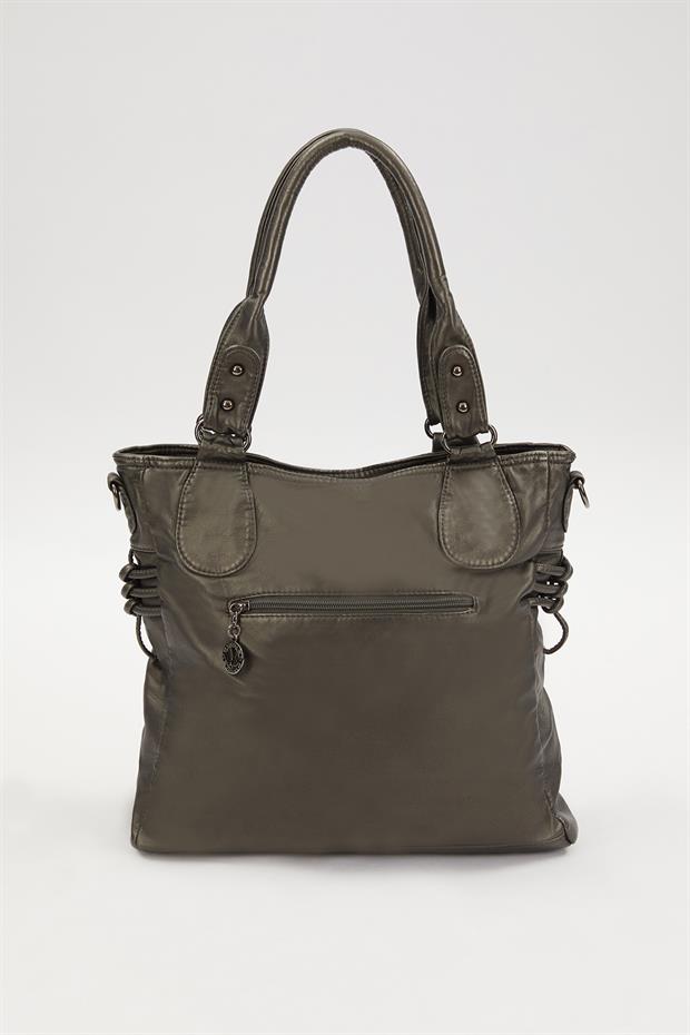 Gri Kuş Gözü Detaylı Omuz Çantası