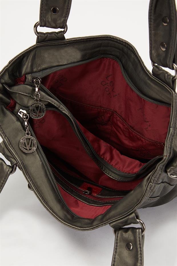 Gri Kuş Gözü Detaylı Omuz Çantası