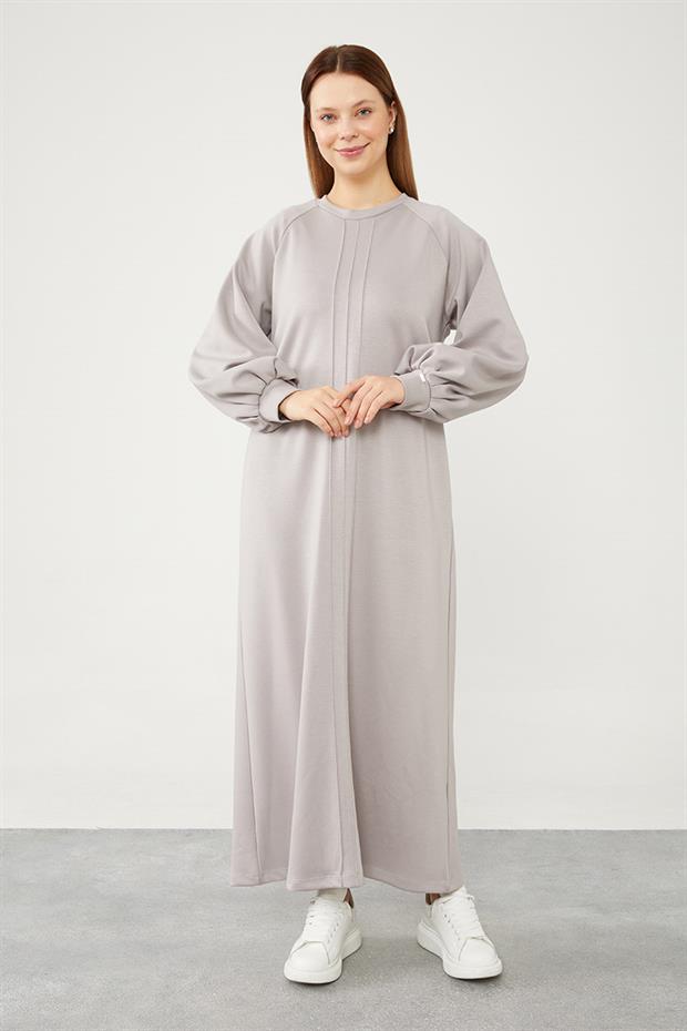 Gri Nevür Detaylı Spor Elbise