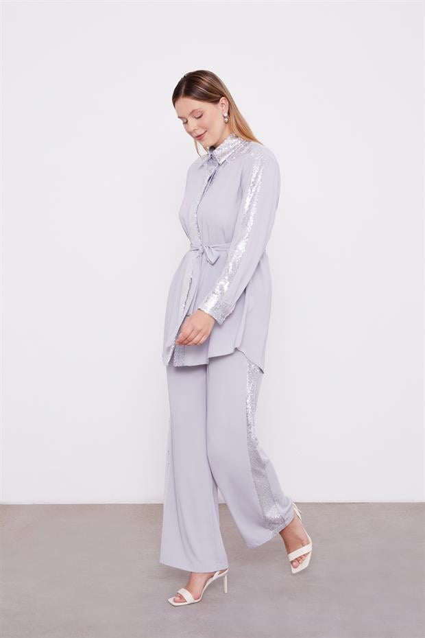 Gri Payet Detaylı İkili Takım