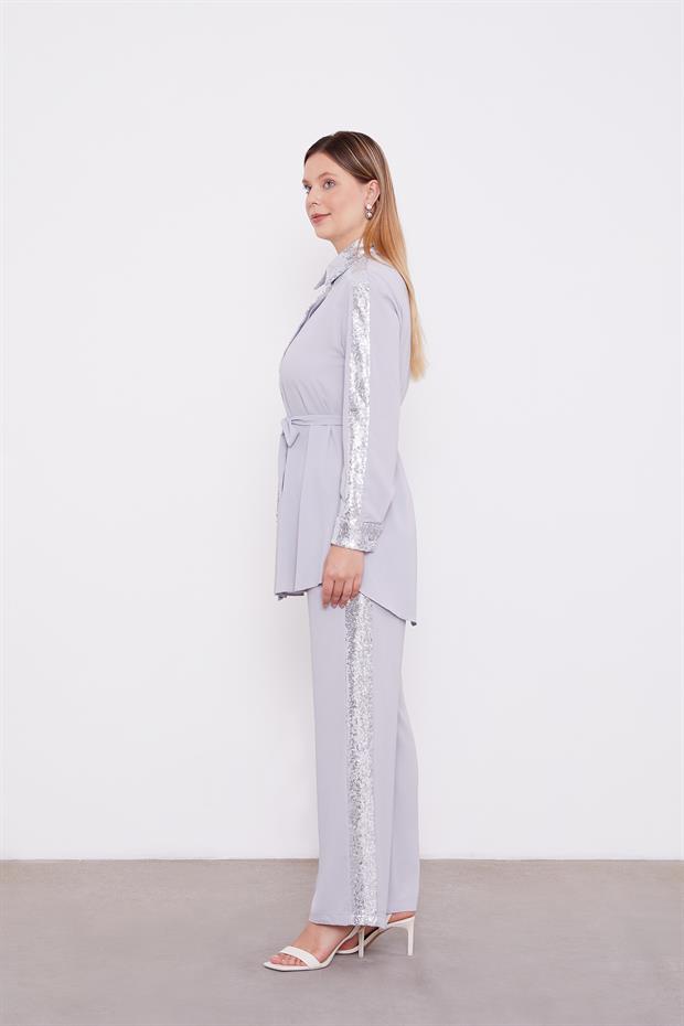 Gri Payet Detaylı İkili Takım