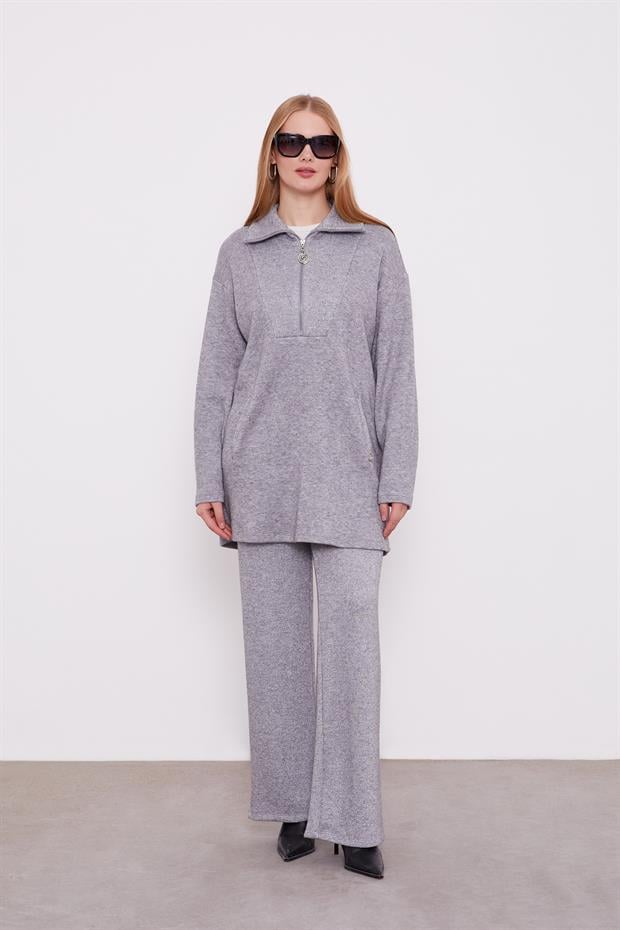 Gri Sim Detaylı Kaşmir İkili Takım