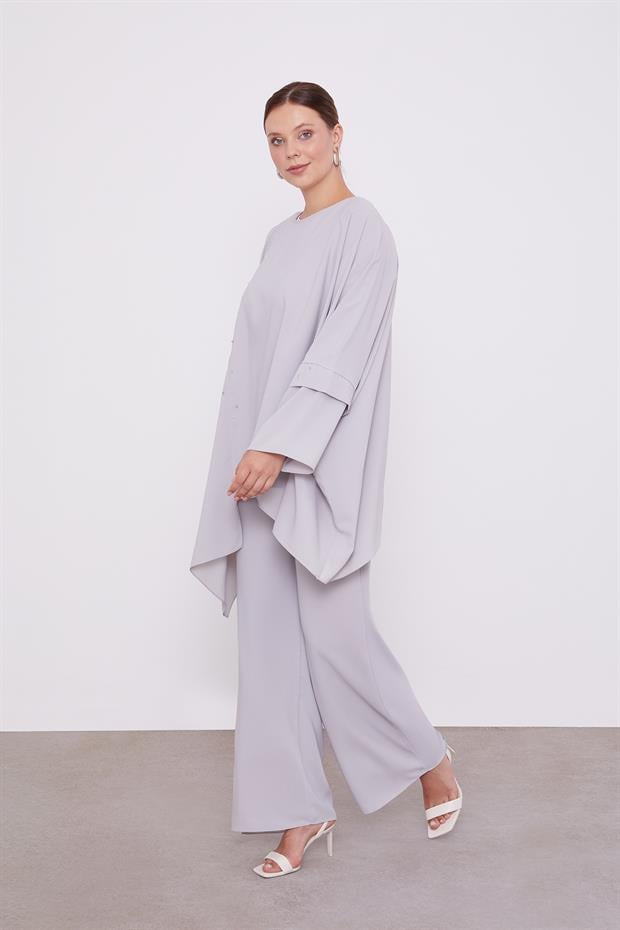 Gri Taş İşlemeli Tunik Takım