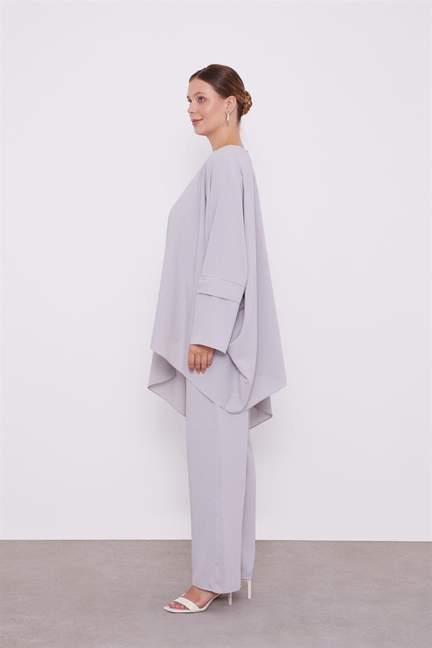 Gri Taş İşlemeli Tunik Takım