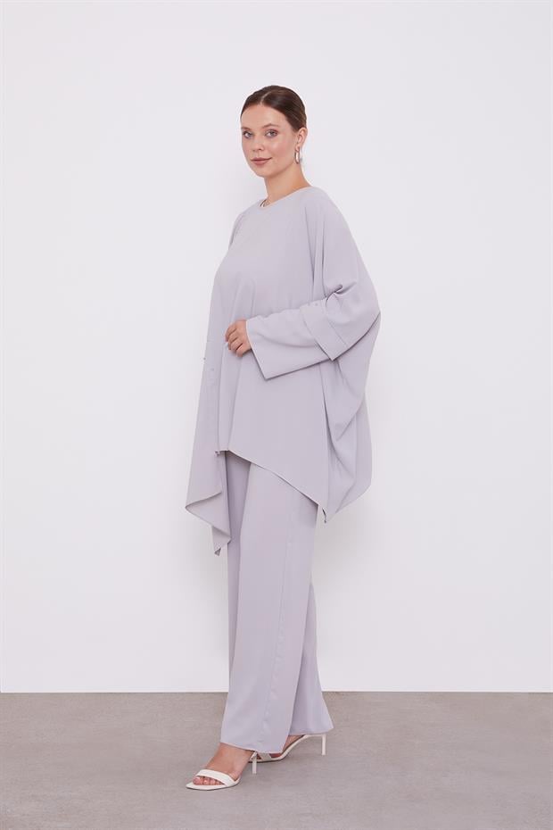 Gri Taş İşlemeli Tunik Takım