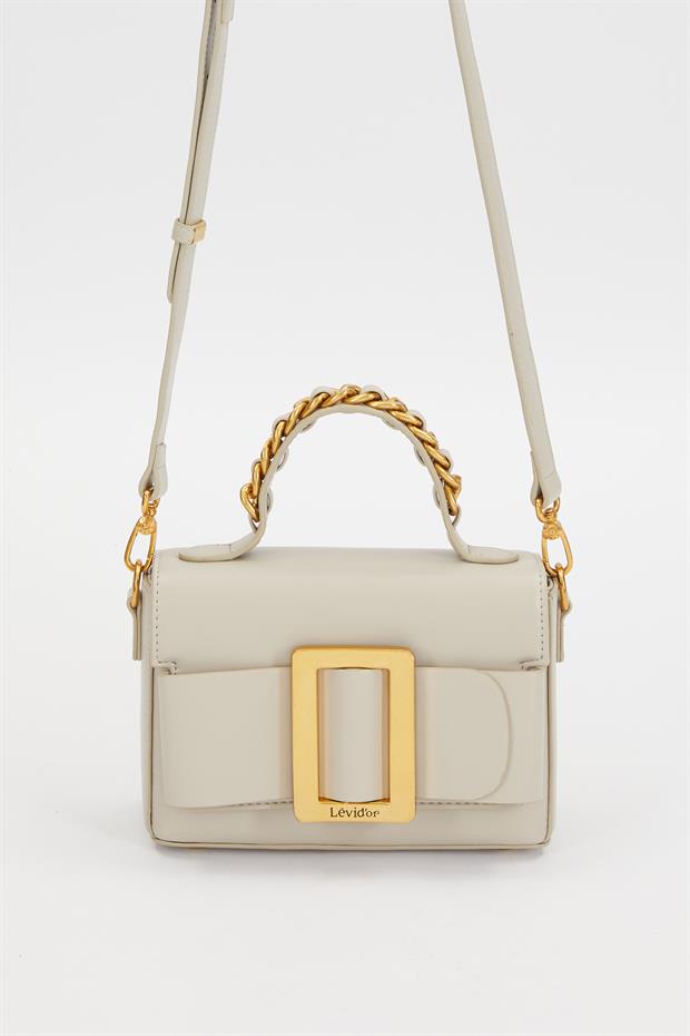 Gri Zincir İşlemeli El Çantası