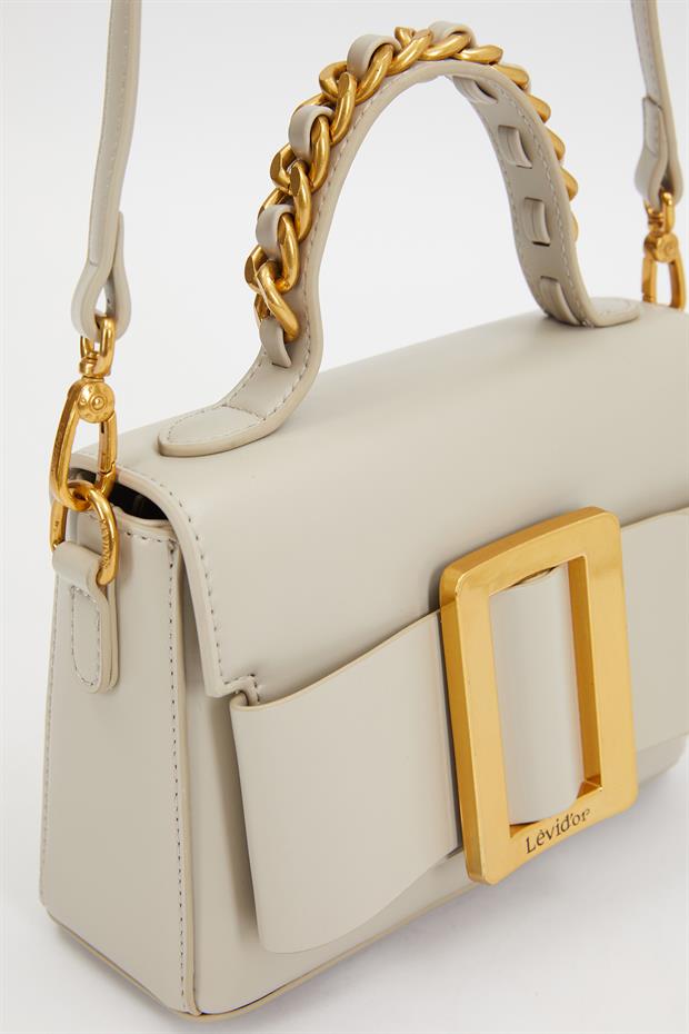 Gri Zincir İşlemeli El Çantası