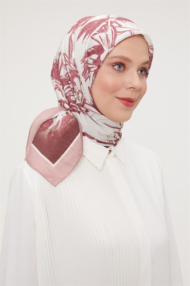 Gül Çiçek Soyut Desen Modal İpek Eşarp