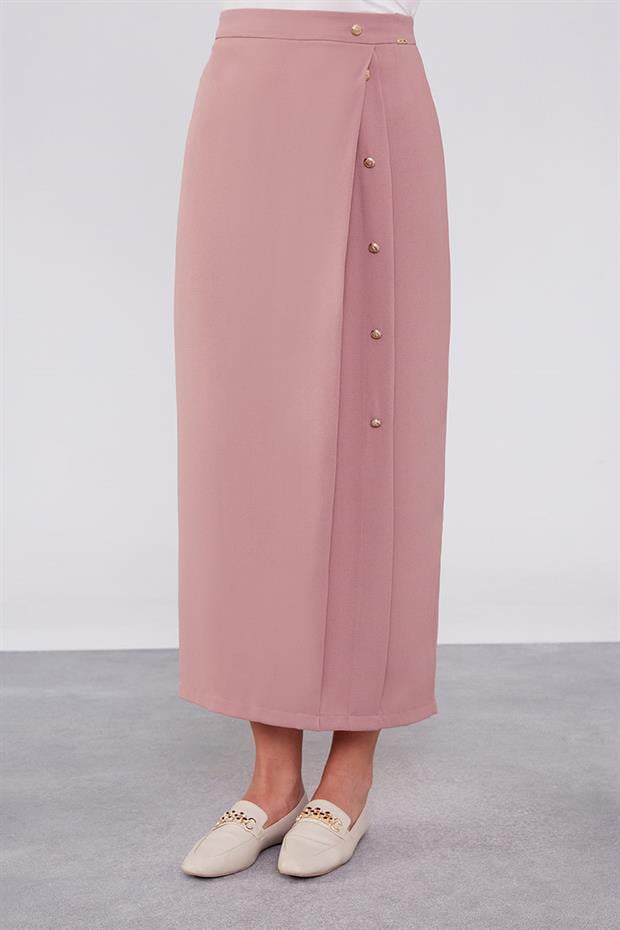 Gül Düğme Detaylı Etek