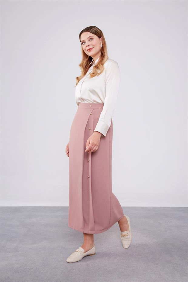 Gül Düğme Detaylı Etek