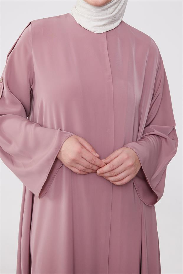 Gül Omuz Düğme Detaylı Ferace