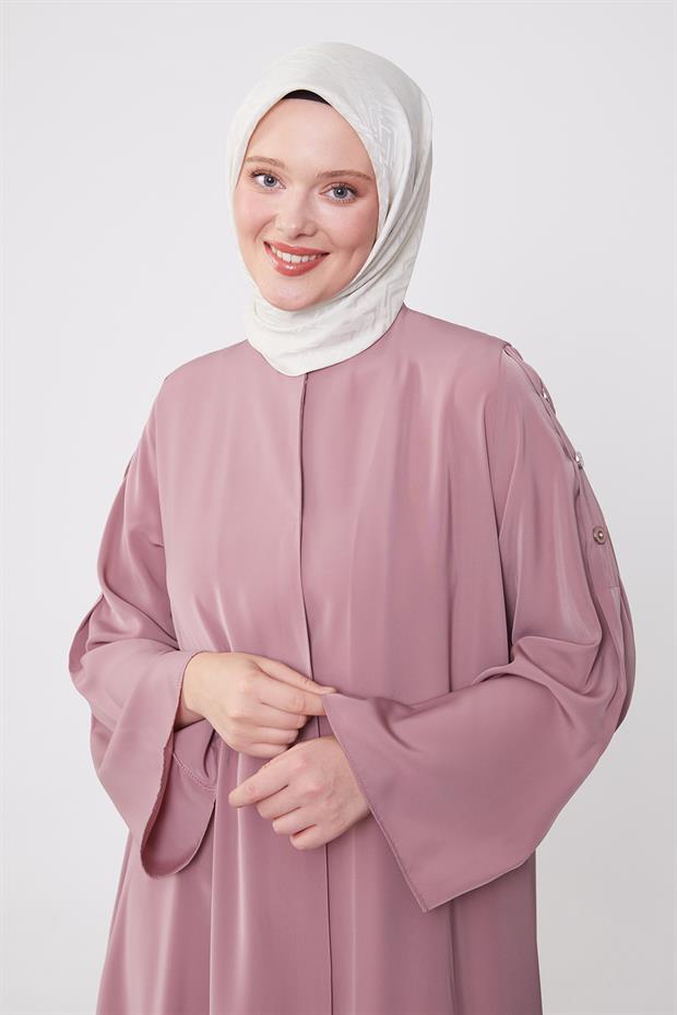 Gül Omuz Düğme Detaylı Ferace