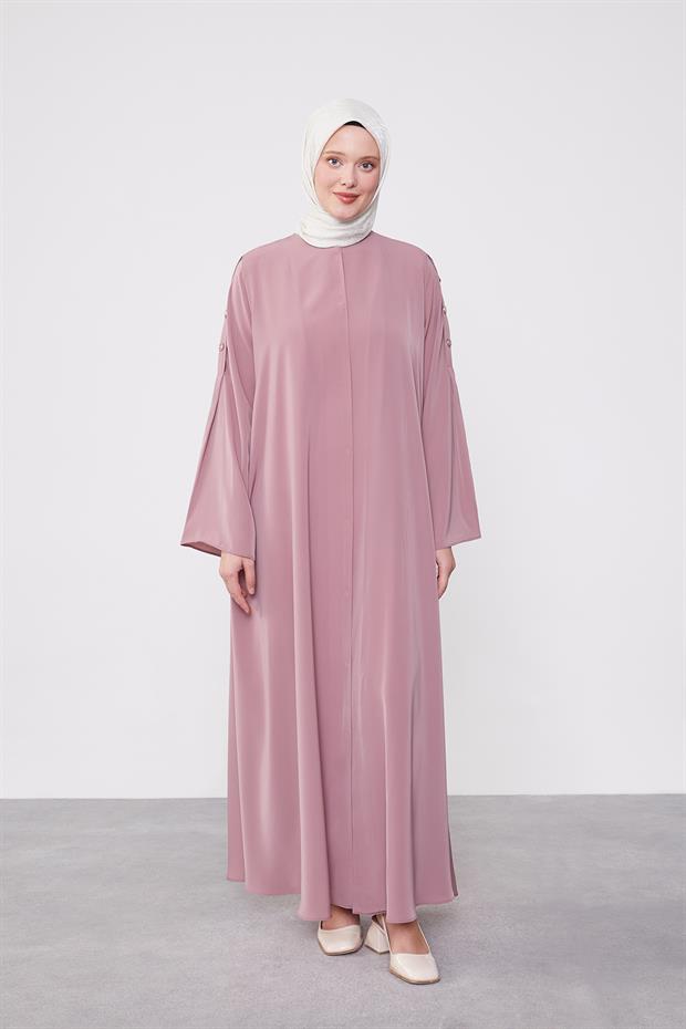 Gül Omuz Düğme Detaylı Ferace