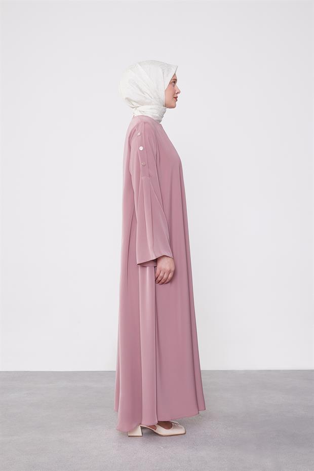 Gül Omuz Düğme Detaylı Ferace