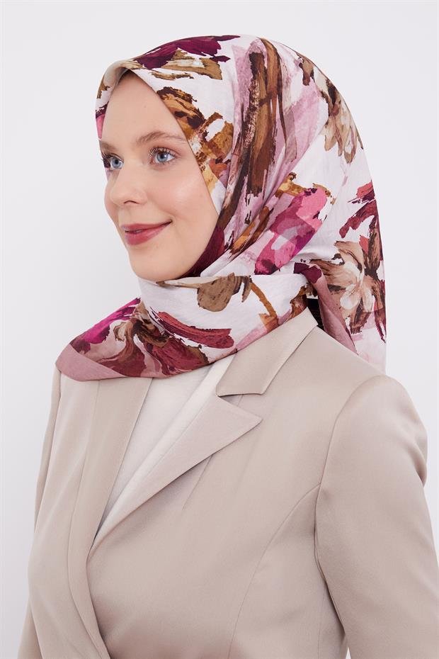Gül Soyut Desen Modal İpek Eşarp