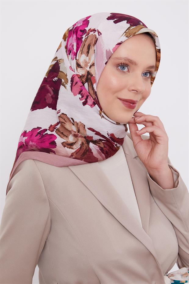 Gül Soyut Desen Modal İpek Eşarp