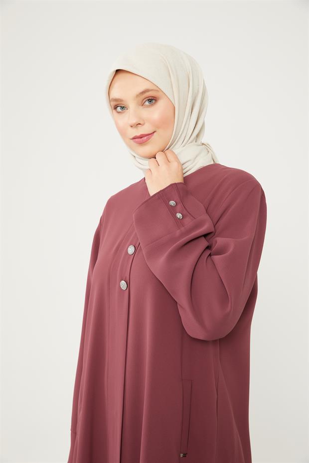 Gül Taş Düğmeli Bisiklet Yaka Ferace