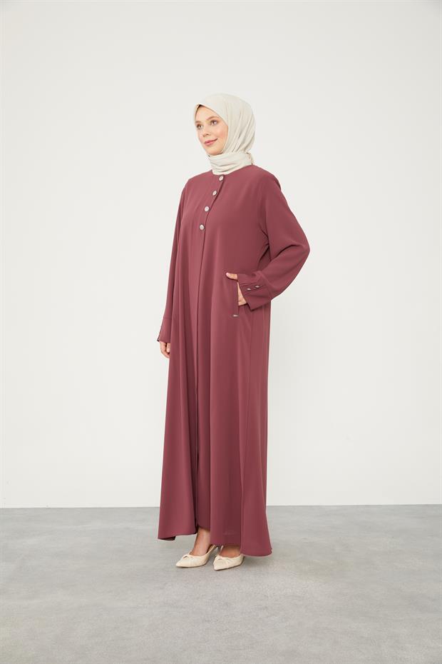 Gül Taş Düğmeli Bisiklet Yaka Ferace