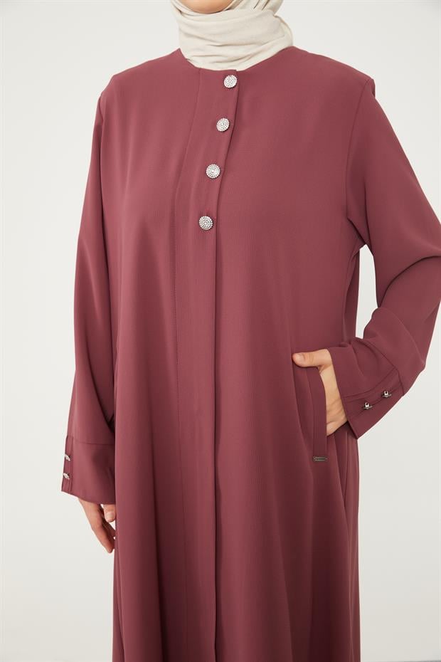 Gül Taş Düğmeli Bisiklet Yaka Ferace