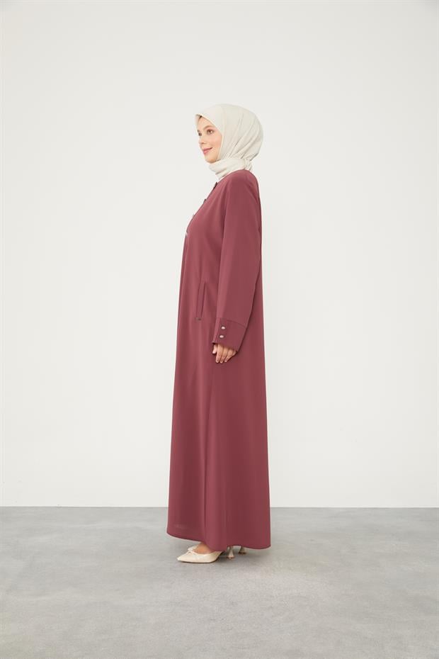 Gül Taş Düğmeli Bisiklet Yaka Ferace