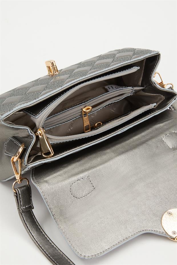 Gümüş Dama Desen Omuz Çantası