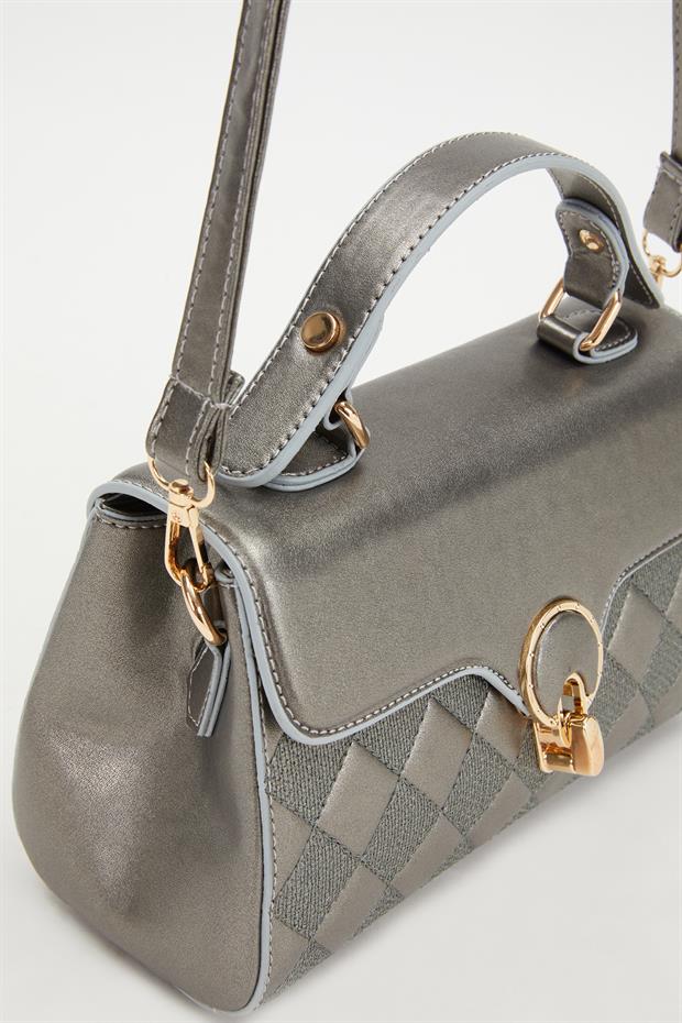 Gümüş Dama Desen Omuz Çantası