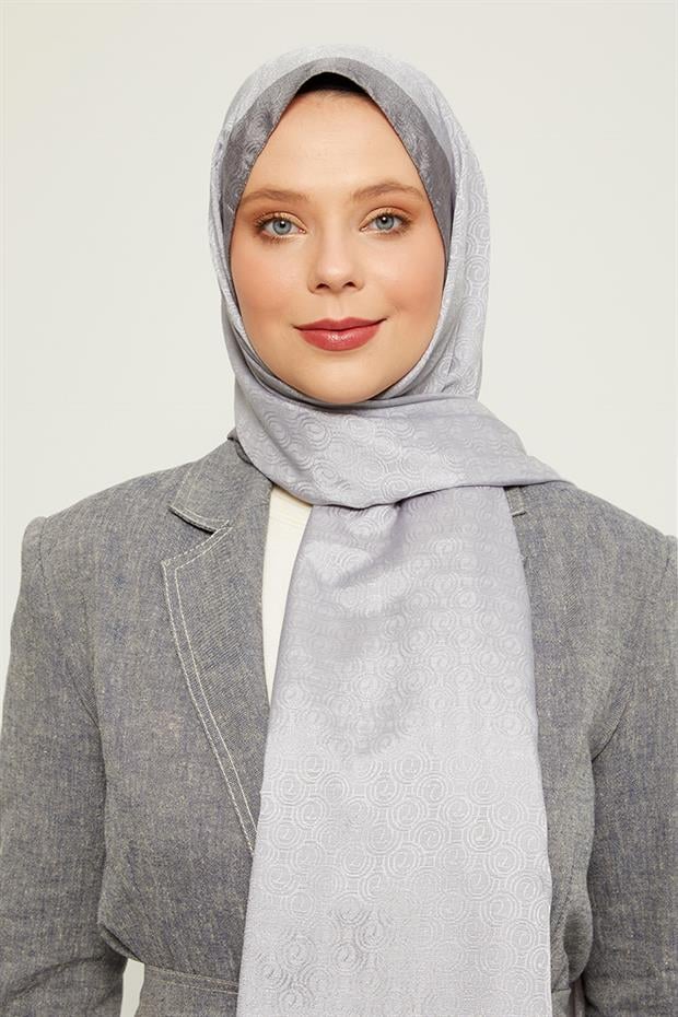 Gümüş Halka Desen Monogram Şal