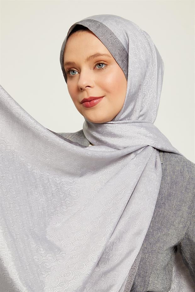 Gümüş Halka Desen Monogram Şal