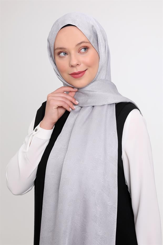 Gümüş Hologram Desen Jakarlı Janjan Şal