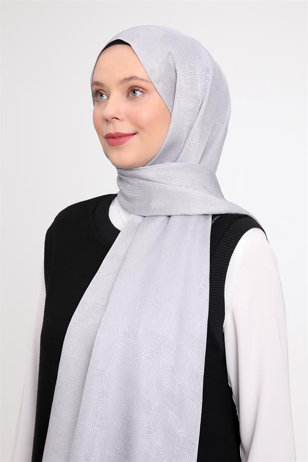 Gümüş Hologram Desen Jakarlı Janjan Şal