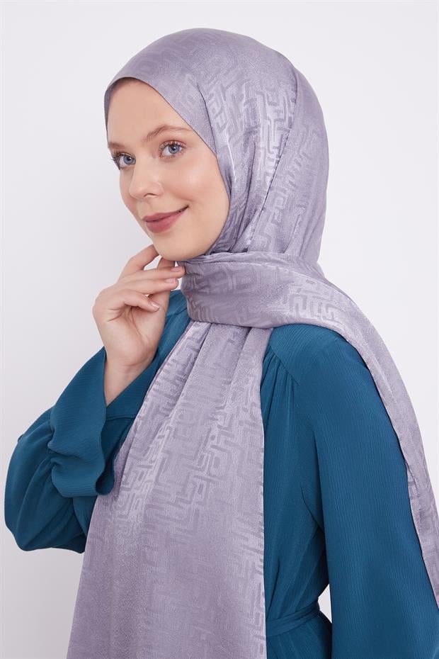 Gümüş Labirent Desen Jakarlı Janjan Şal