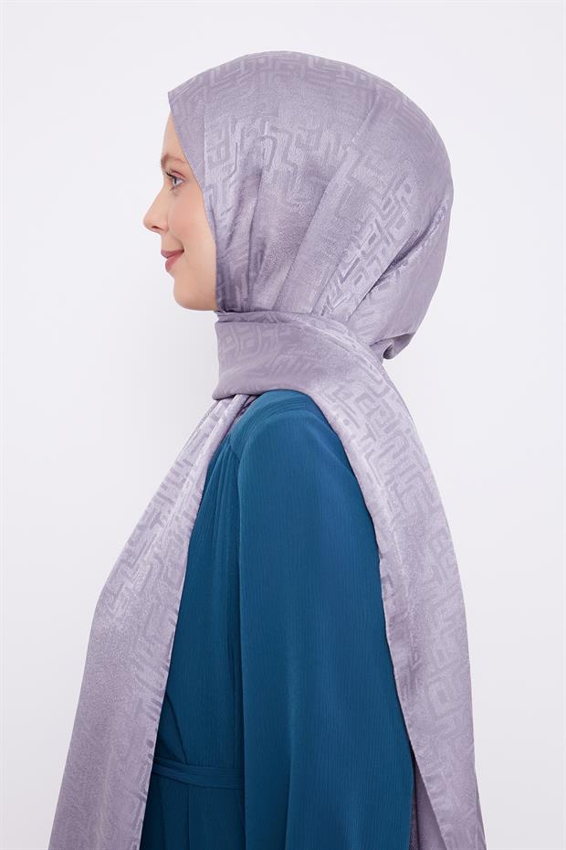 Gümüş Labirent Desen Jakarlı Janjan Şal