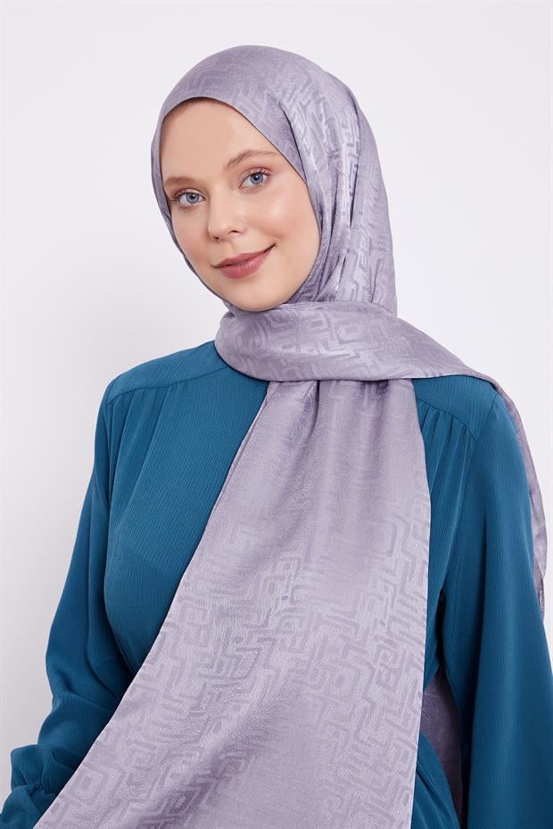 Gümüş Labirent Desen Jakarlı Janjan Şal
