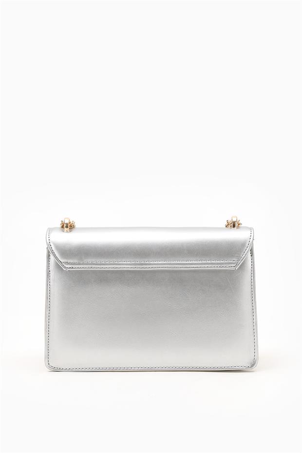 Gümüş Zincir Askılı Çift Gözlü Omuz Çantası