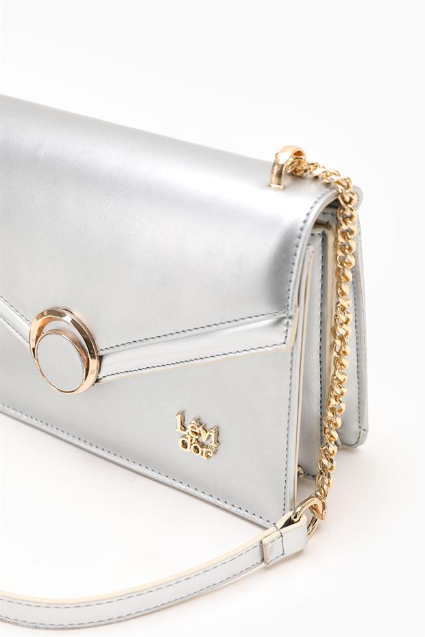 Gümüş Zincir Askılı Çift Gözlü Omuz Çantası