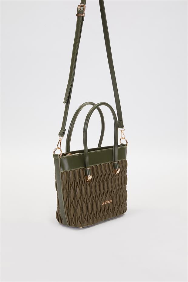 Haki Kabartma Baklava Desen El Çantası