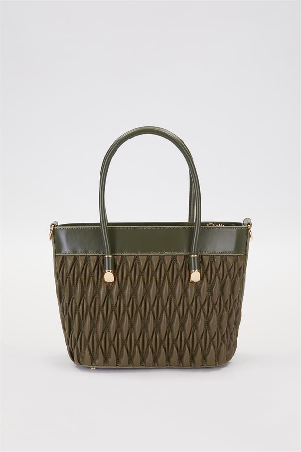 Haki Kabartma Baklava Desen El Çantası