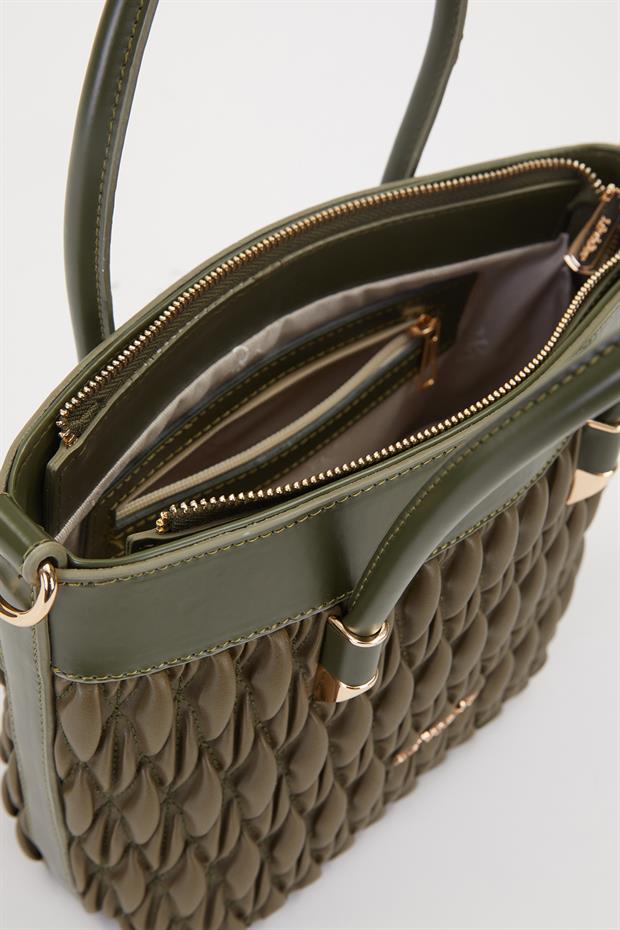 Haki Kabartma Baklava Desen El Çantası