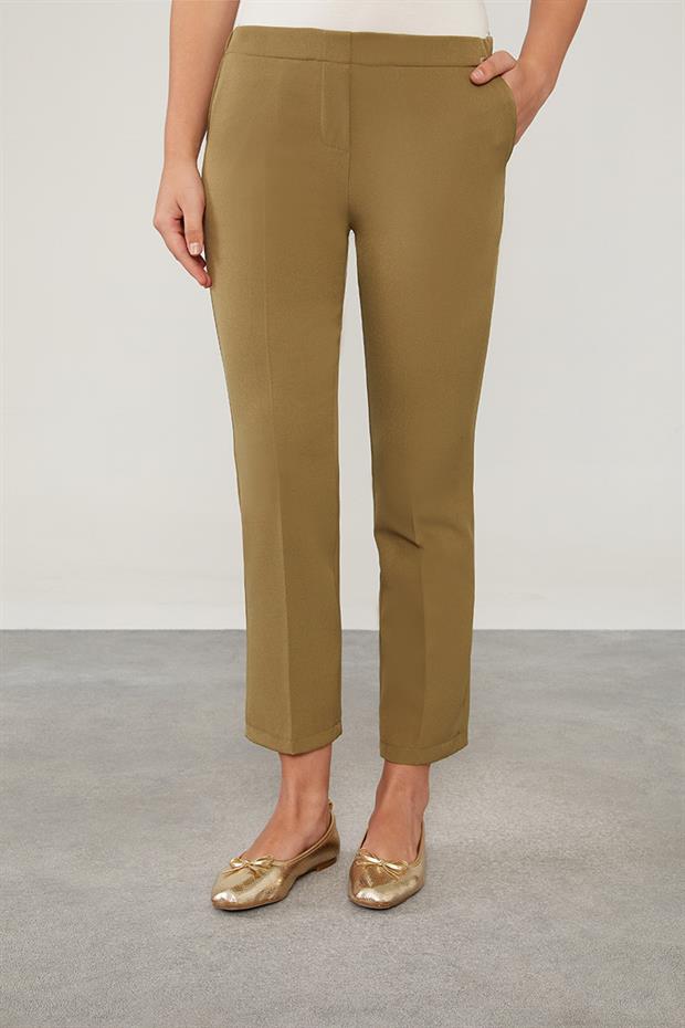 Haki Beli Lastikli Cep Detaylı Pantolon