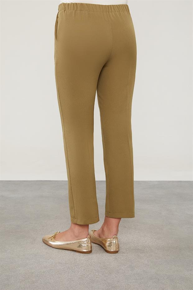 Haki Beli Lastikli Cep Detaylı Pantolon