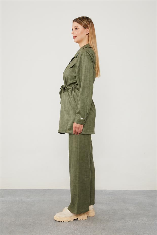 Haki Yakası Taş İşlemeli Ceket Takım