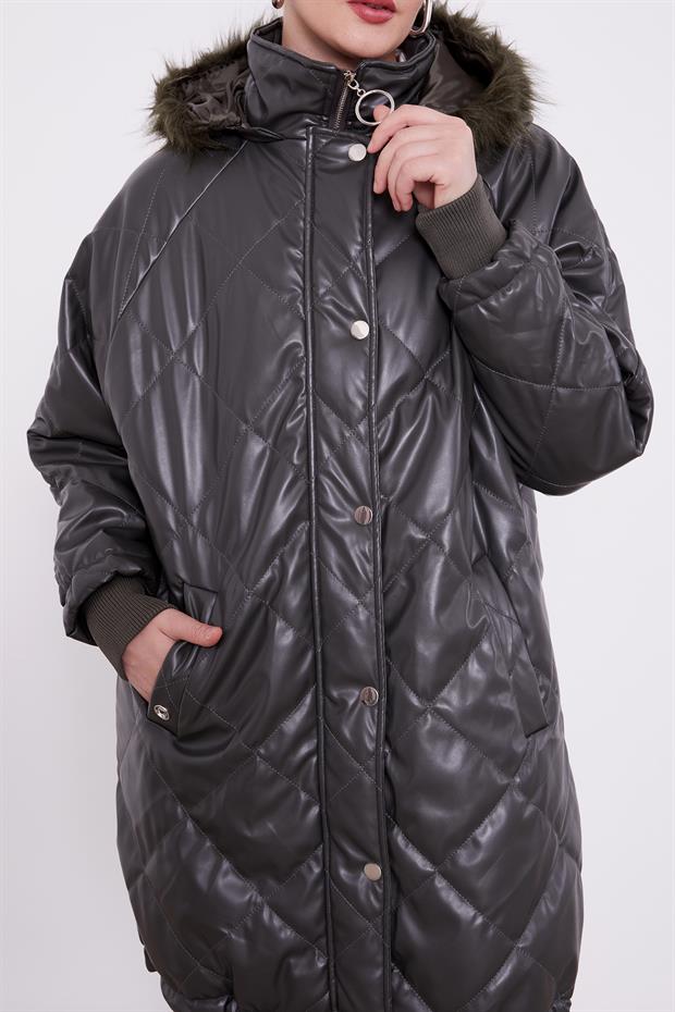 Haki Kapitone Kapüşonlu Mont