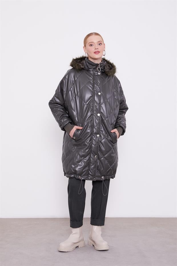 Haki Kapitone Kapüşonlu Mont