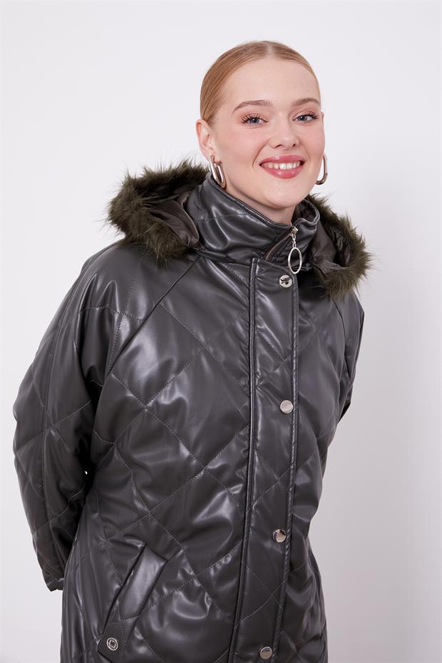 Haki Kapitone Kapüşonlu Mont