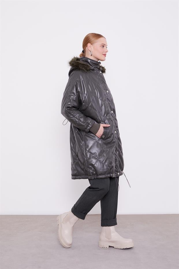 Haki Kapitone Kapüşonlu Mont