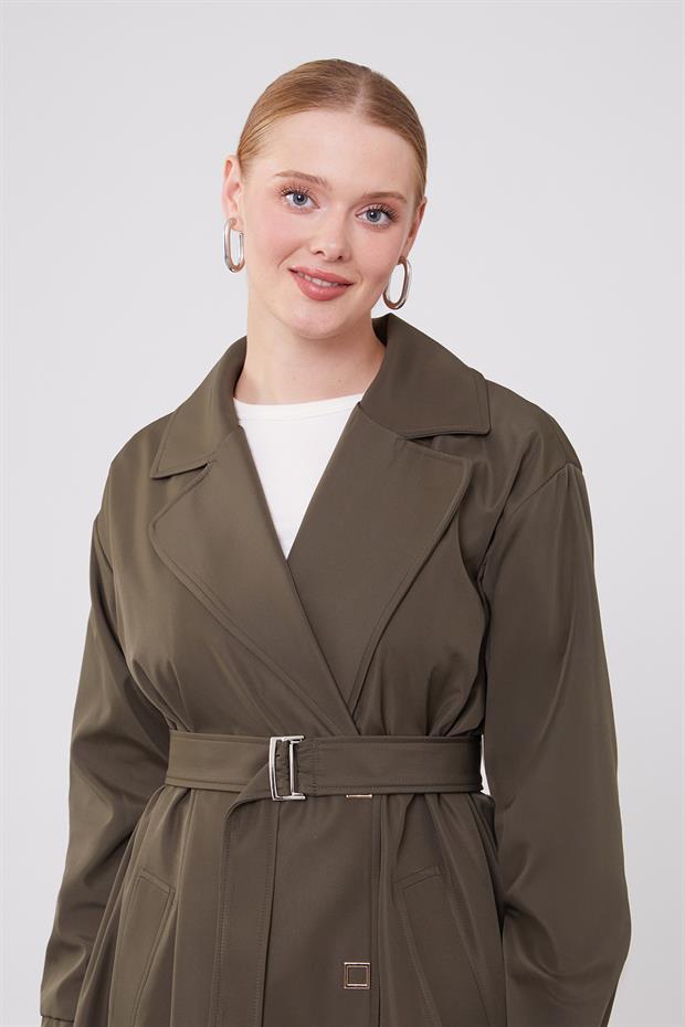 Haki Kolu Lastik Detay Trençkot