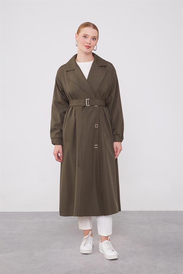 Haki Kolu Lastik Detay Trençkot